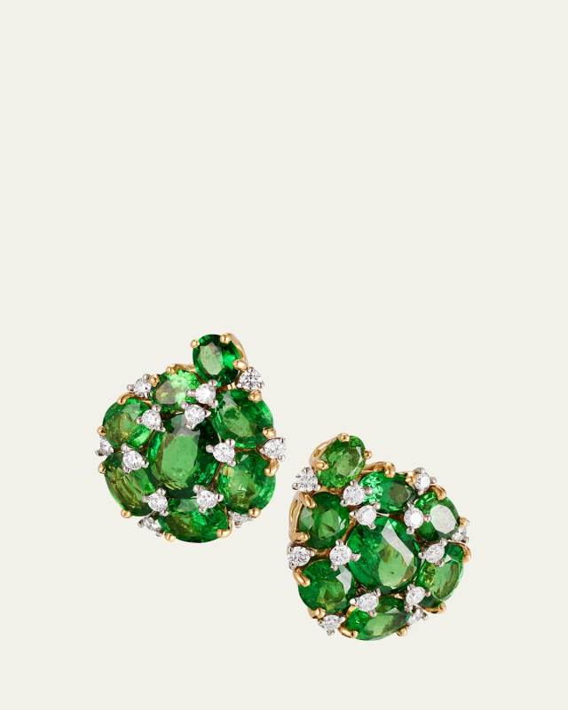 18K Yellow Gold Paisley Earrings with Diamonds and Tsavorite